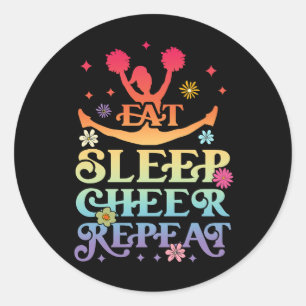 Pegatina Redonda Groovy Eat Sleep Cheerlea Repetir Cheerlea