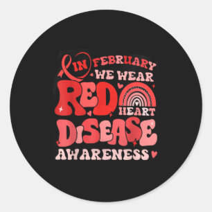 Pegatina Redonda Groovy En Febrero Usamos Rojo Conciencia De La Enf