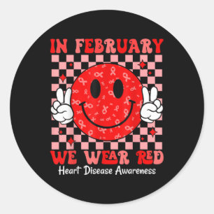Pegatina Redonda Groovy En Febrero Usamos Rojo Para Enfermedades Ca