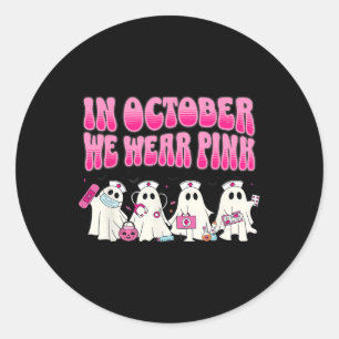 Pegatina Redonda Groovy En Octubre Usamos Cáncer De Mama De Enferme