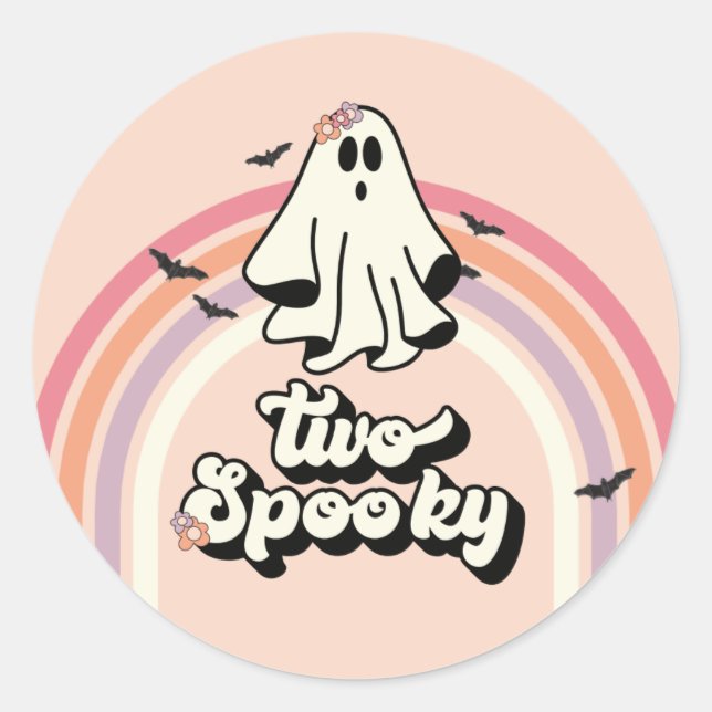 Pegatina Redonda groovy Fantasma retro Halloween Dos Cumpleaños Esp (Anverso)