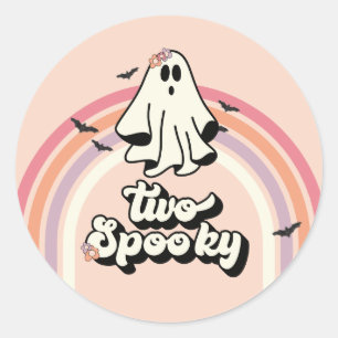 Pegatina Redonda groovy Fantasma retro Halloween Dos Cumpleaños Esp