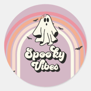Pegatina Redonda groovy Fantasma retro Halloween Vibraciones Espelu