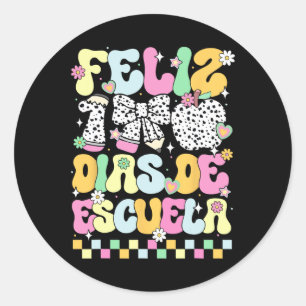 Pegatina Redonda Groovy Feliz 100 Dias De Escuela 100 Días De Escue