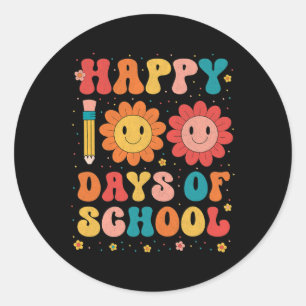 Pegatina Redonda Groovy Feliz 100 días de maestro escolar 100 días
