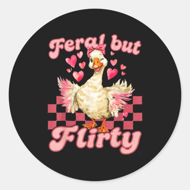 Pegatina Redonda Groovy Feral-but-flirty Silly Goose Valentine Duck (Anverso)