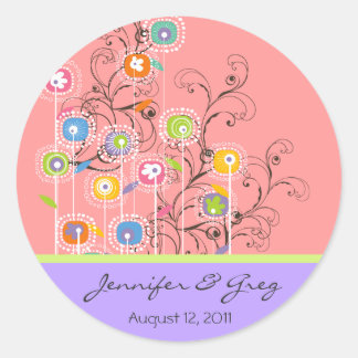 Pegatina Redonda Groovy Flower Garden Save-the-Date / Gift / TQ /