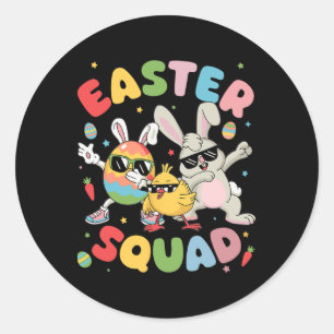 Pegatina Redonda Groovy Funny Rabbit Egg Chick Easter Squad Day