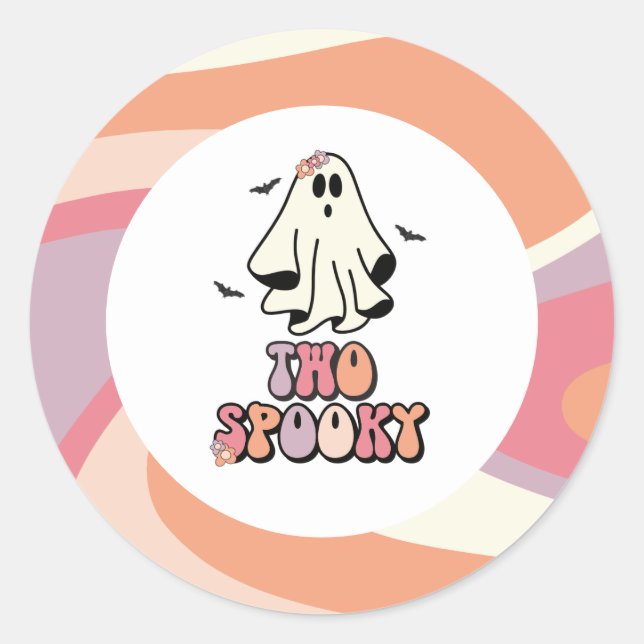 Pegatina Redonda groovy Ghost retro Halloween Dos cumpleaños espelu (Anverso)