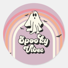 Pegatina Redonda groovy Ghost retro Halloween Spooky Vibes Cumpleañ