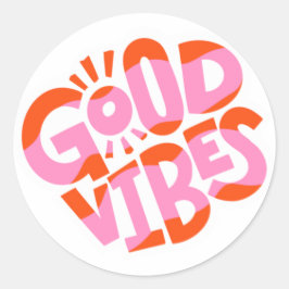 Pegatina Redonda Groovy Good Vibes Retro Lettering Design
