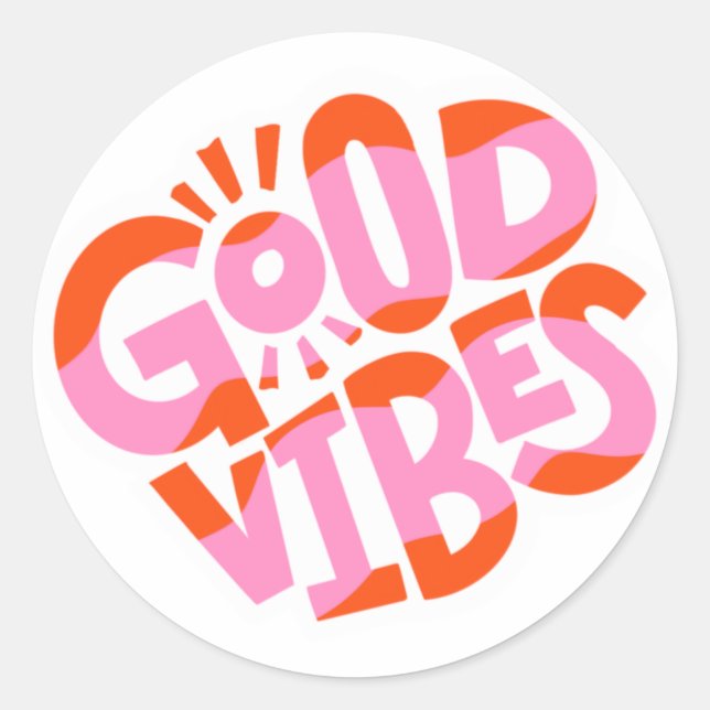 Pegatina Redonda Groovy Good Vibes Retro Lettering Design (Anverso)