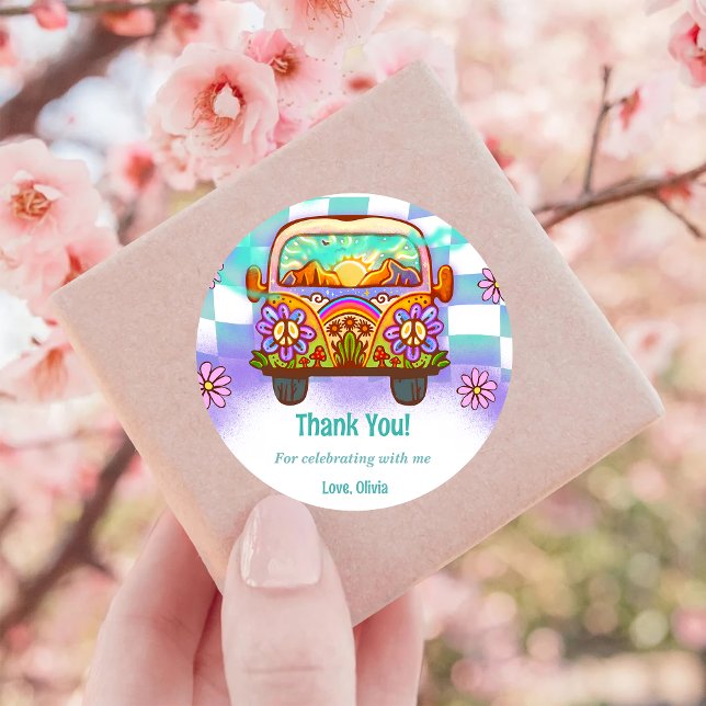 Pegatina Redonda Groovy Gracias Boho Floral Rainbow (Subido por el creador)