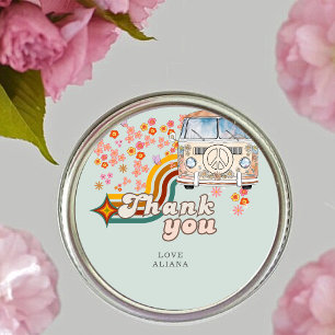 Pegatina Redonda Groovy Gracias Daisy Boho Floral Van Favor
