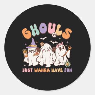Pegatina Redonda Groovy Halloween Ghouls solo quiere divertirse con
