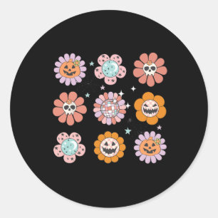 Pegatina Redonda Groovy Halloween Sonrisa cara Disco Retro Calabaza