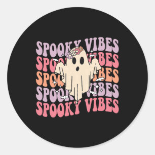 Pegatina Redonda Groovy Halloween Spooky Vibes Retro Fantasma Flora