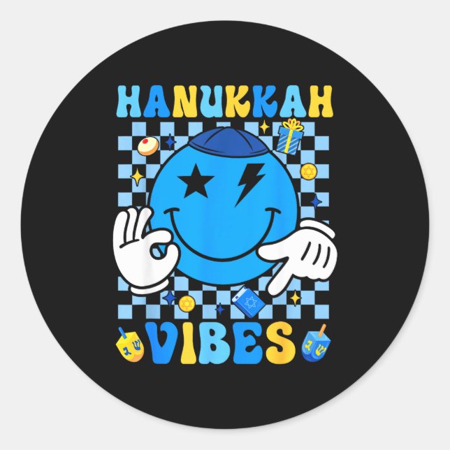 Pegatina Redonda Groovy Hanukkah Vibes Chanukah Pajama Happy Hanukk (Anverso)