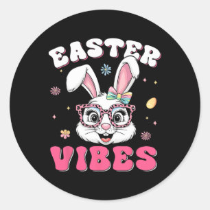 Pegatina Redonda Groovy Happy Easter Cute Bunny Rabbit Face Women