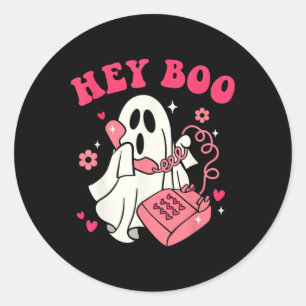 Pegatina Redonda Groovy Hey Boo Cute Fantasma Graciosa Halloween Ha