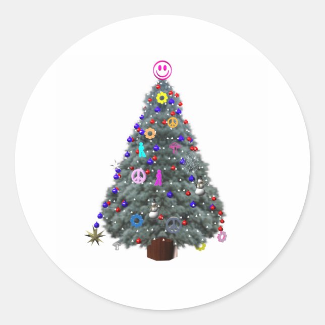 Pegatina Redonda Groovy Hippie Christmas Tree (Anverso)