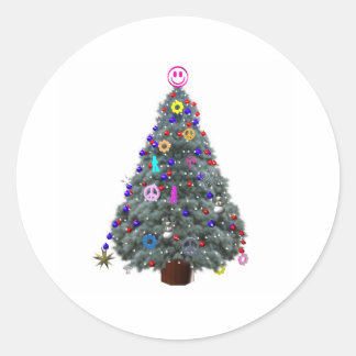 Pegatina Redonda Groovy Hippie Christmas Tree