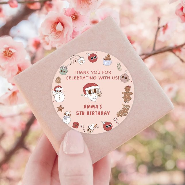 Pegatina Redonda Groovy Hippie Navidades Santa Birthday Party (Subido por el creador)