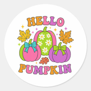 Pegatina Redonda Groovy Hola Calabaza Retro Otoño Halloween