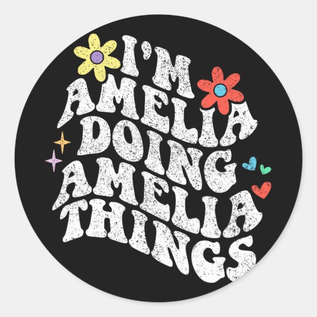 Pegatina Redonda Groovy Im Amelia Haciendo Cosas Amelia Madres Grac (Anverso)