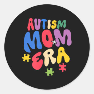 Pegatina Redonda Groovy In My Autism Mom Era Funny Awareness Warrio