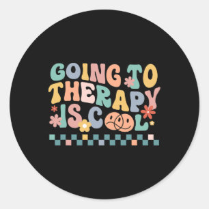 Pegatina Redonda Groovy Ir A La Terapia Es Salud Mental Guay