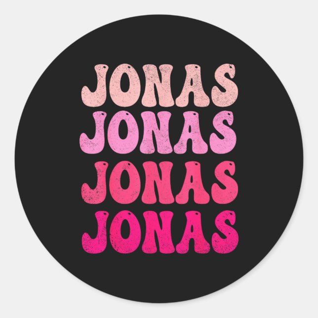 Pegatina Redonda Groovy Jonas First Name D I Love Jonas Tees Meme  (Anverso)
