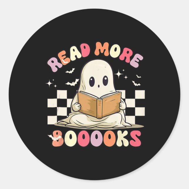Pegatina Redonda Groovy Leer más libros Cuidados Fantasma Boo Diver (Anverso)