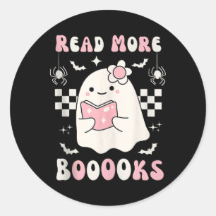 Pegatina Redonda Groovy Leer más libros Cuidados Fantasma Boo Diver