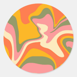 Pegatina Redonda Groovy Liquified Marble Retro 60 Fiesta Vintage