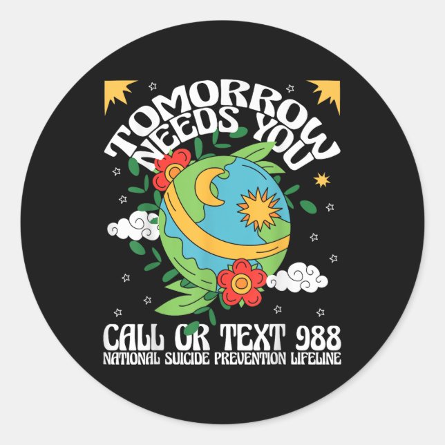 Pegatina Redonda Groovy Mental Health S Be Kind Self Care Retro Tom (Anverso)