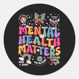 Pegatina Redonda Groovy Mental Health S Human Braille Awarene