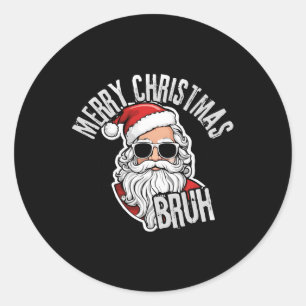 Pegatina Redonda Groovy Merry Christmas Santa Bruh Checkered Retro