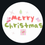 Pegatina Redonda Groovy Merry Christmas Tree Bubble Letters<br><div class="desc">Merry Christmas Groovy Pegatina</div>