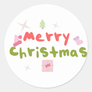 Pegatina Redonda Groovy Merry Christmas Tree Bubble Letters