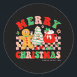 Pegatina Redonda Groovy Merry Christmas Tree Cakes Gingerbread Hot<br><div class="desc">Groovy Merry Christmas Tree Cakes Gingerbread Hot</div>