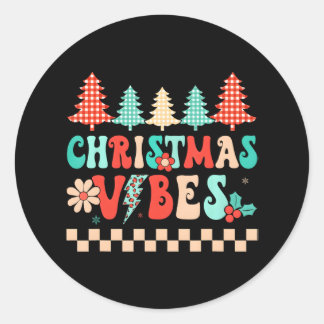 Pegatina Redonda Groovy Merry Christmas Vibes Hippie Family