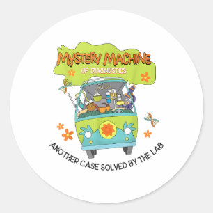 Pegatina Redonda Groovy Mystery Machine Of Diagnostics Lab Tech Lab