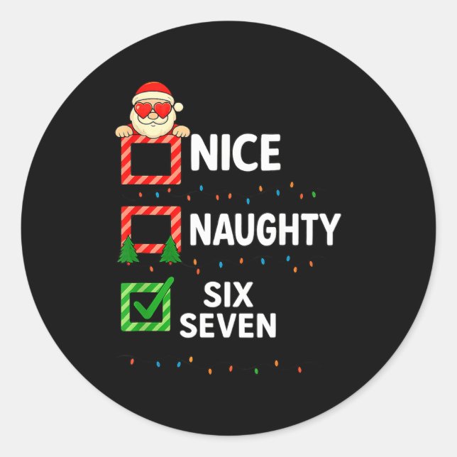 Pegatina Redonda Groovy Naughty Six Seven 67 Christmas Family Xmas  (Anverso)