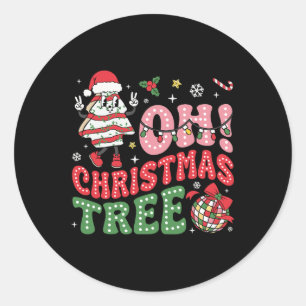 Pegatina Redonda Groovy Oh Christmas Tree Cakes Funny Xmas Cake Lov