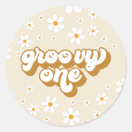 Pegatina Redonda Groovy One Retro Daisy 1er Cumpleaños