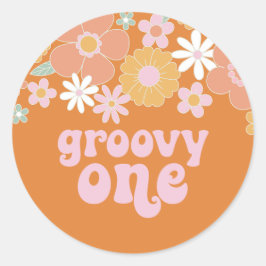Pegatina Redonda Groovy One Retro Floral Cumpleaños Banner