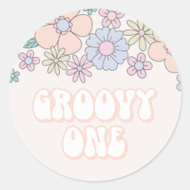 Pegatina Redonda Groovy One Retro floral pastel cumpleaños 1