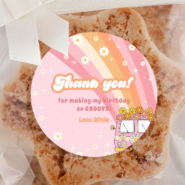 Pegatina Redonda Groovy One Retro Rainbow Primer cumpleaños