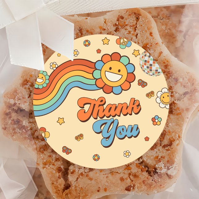 Pegatina Redonda Groovy One Retro Rainbow Primer Fiesta de cumpleañ (Subido por el creador)